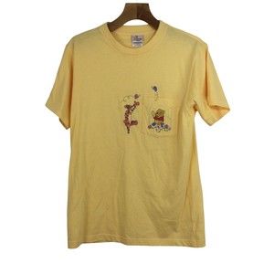Vintage Disney Womens Winnie the Pooh Tigger Embroidered Cotton T-Shirt Yellow M